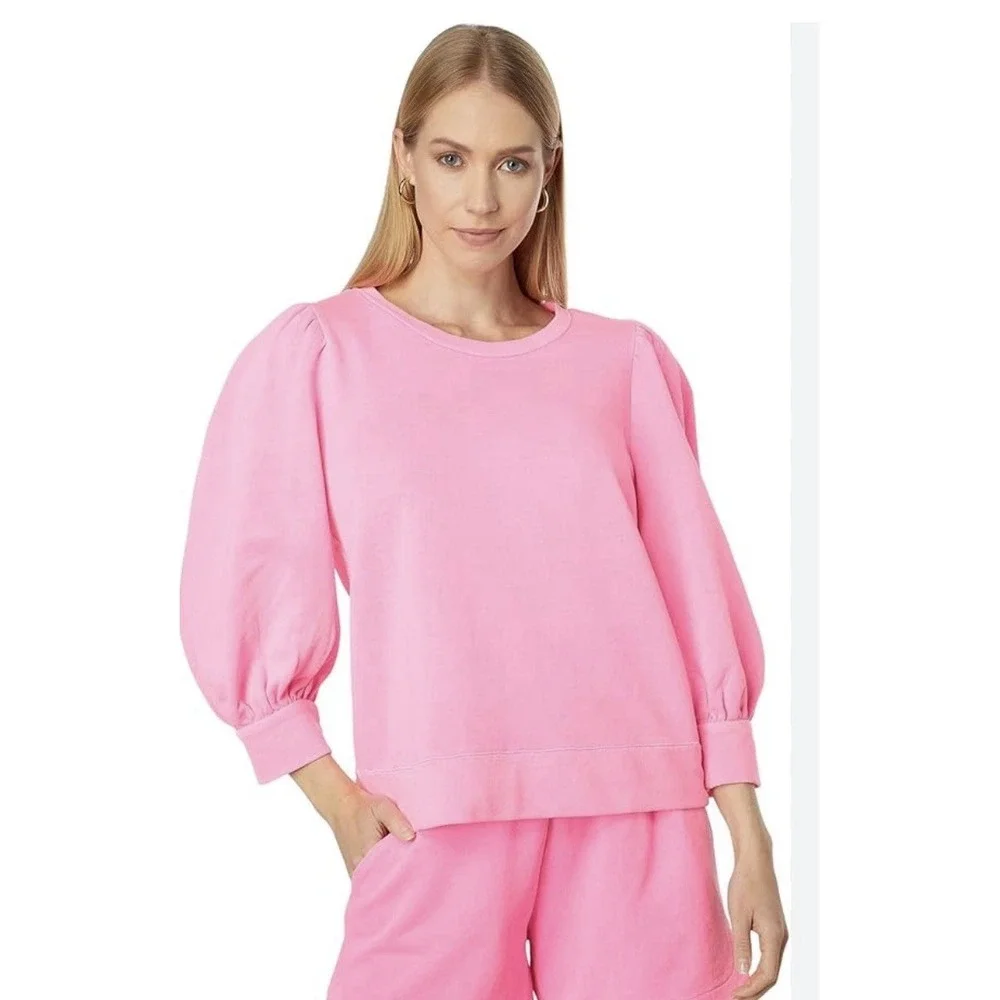Lilly Pulitzer Corden Pink‎ Sweatshirt XS Pullover Quarter Puff Sleeve Crew M34